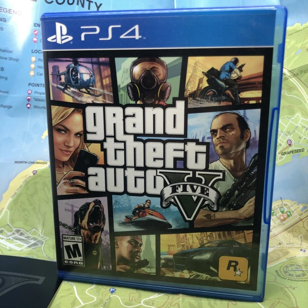 Grand Theft Auto V (Sony PlayStation 4, 2014) Physical‎ Complete w/Map, Mint